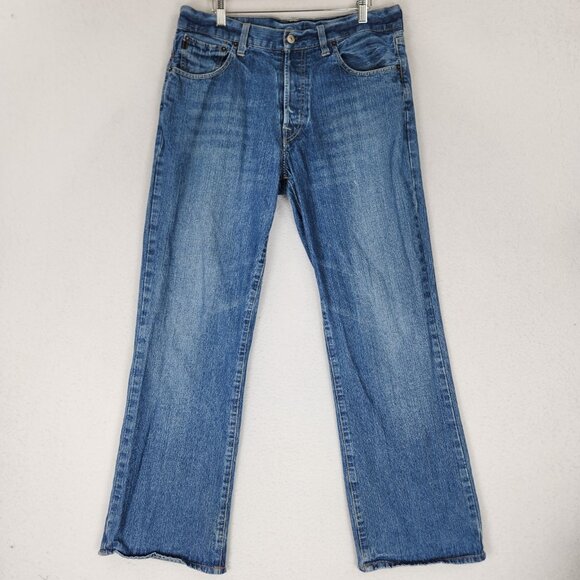Abercrombie Fitch Jeans Mens 34X31 Blue Bootcut Button Fly Casual 1982 Denim - Picture 1 of 14
